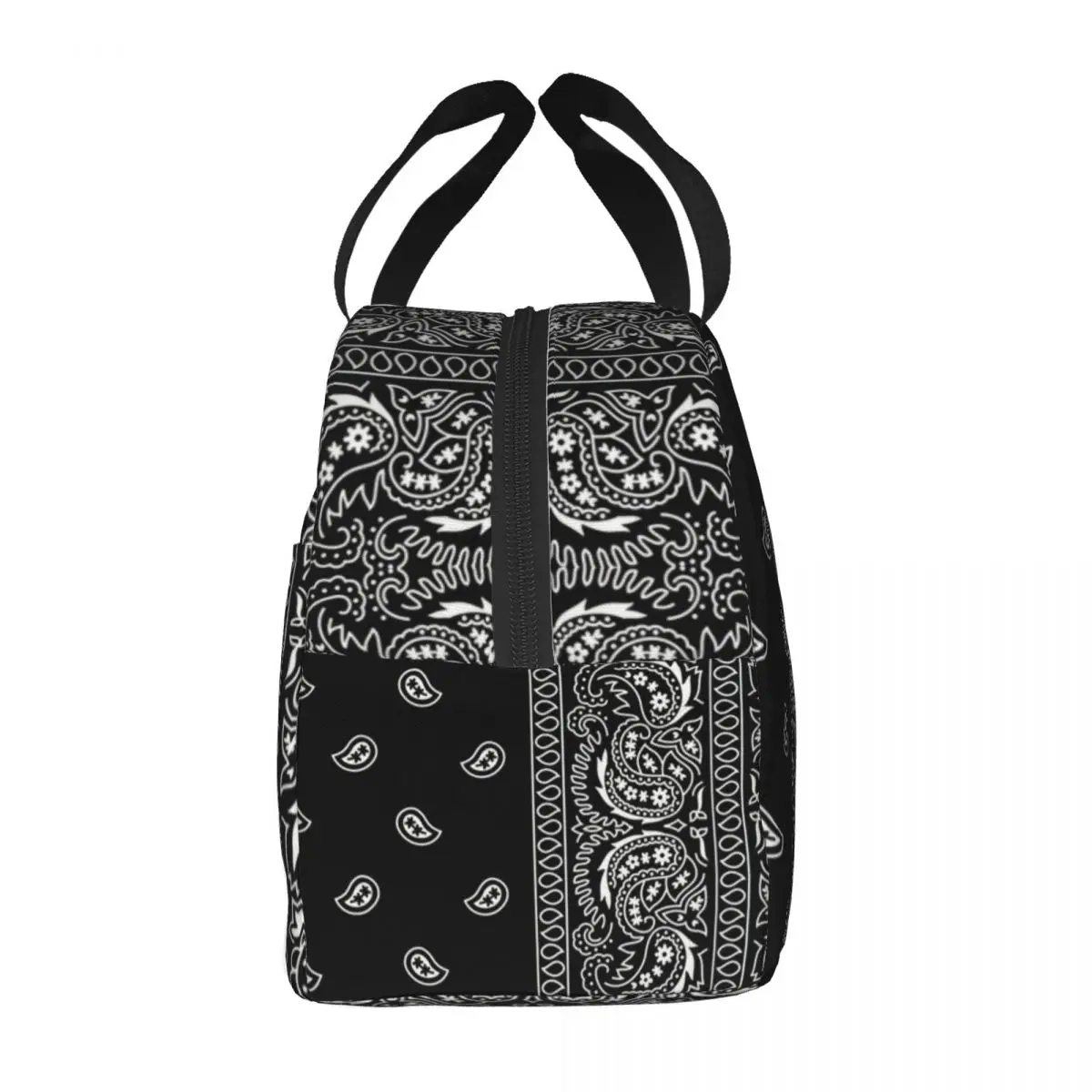 Black And White Paisley Chicano Bandana Style Portable Lunch Box Women Waterproof Cooler Thermal Food Insulated Lunch Bag School