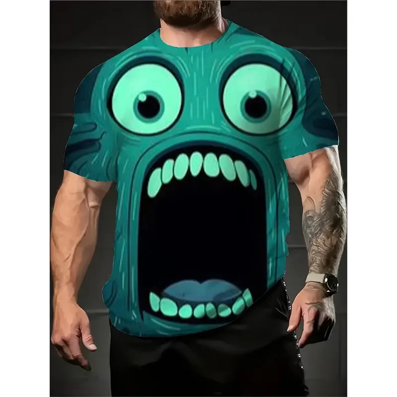 3D Digital Print Smiling Face T Shirt Men Short Sleeve Casual Crew Neck Machine Washable Funny Tops Summer Oversized Tee 2026