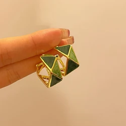 925 Silver Needle Fashion Jewelry Green Enamel Earrings 2022 New Trend Geometric Drop Earrings For Women Accessories