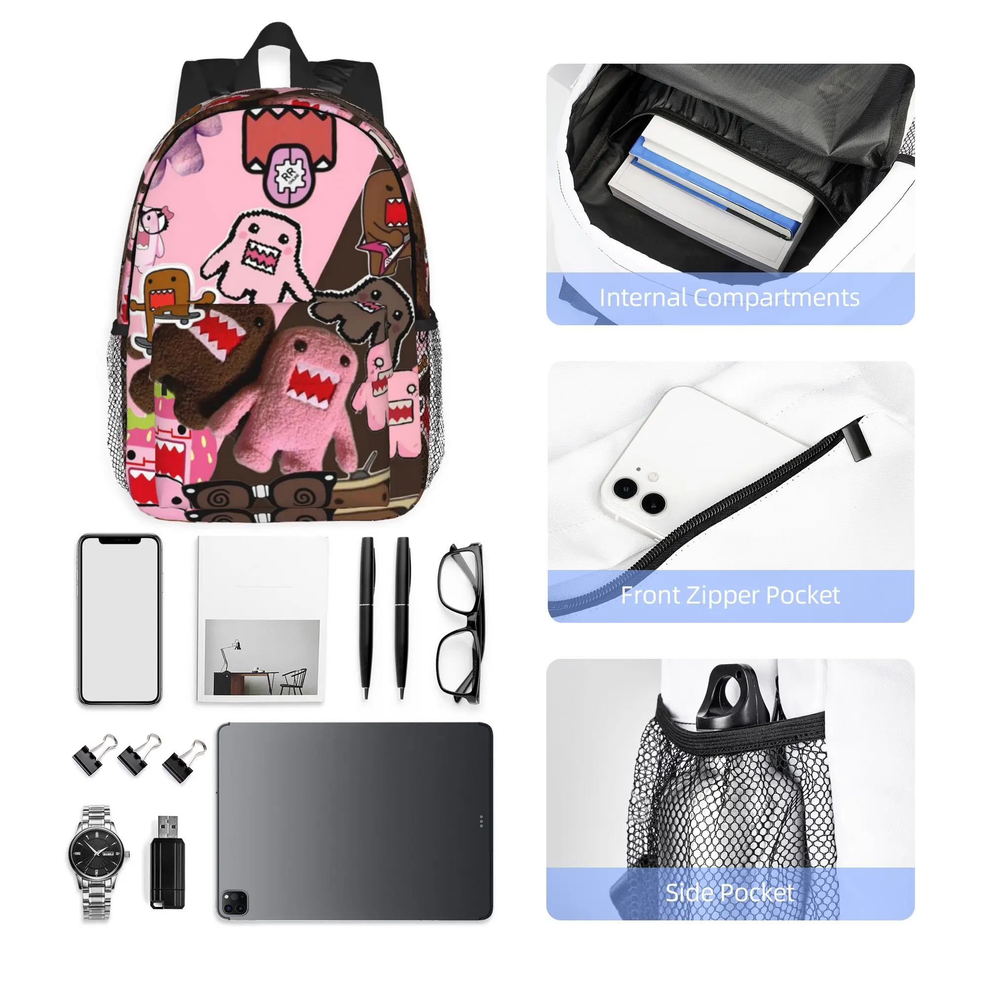 Domo Kun Doll Face Graphic Backpack Hot Sale Daypack Large Capacity Boys Girls BookBag Shoulder Bags for Men Women School Bag