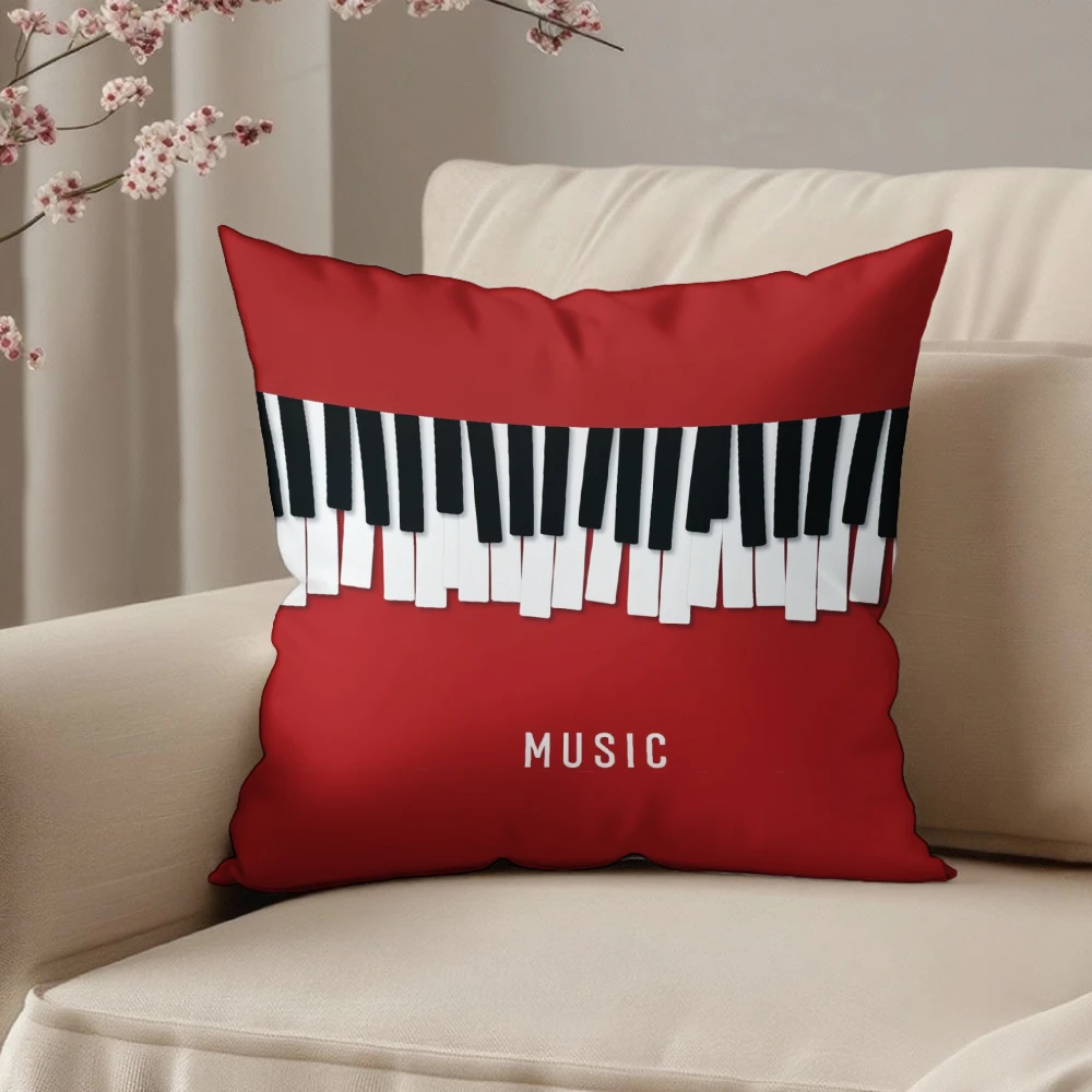 Square Throw Pillow Cover Red Piano Keys Pattern Music Text Print Decorative Cushion Case For Living Room Sofa Bedroom Home Deco