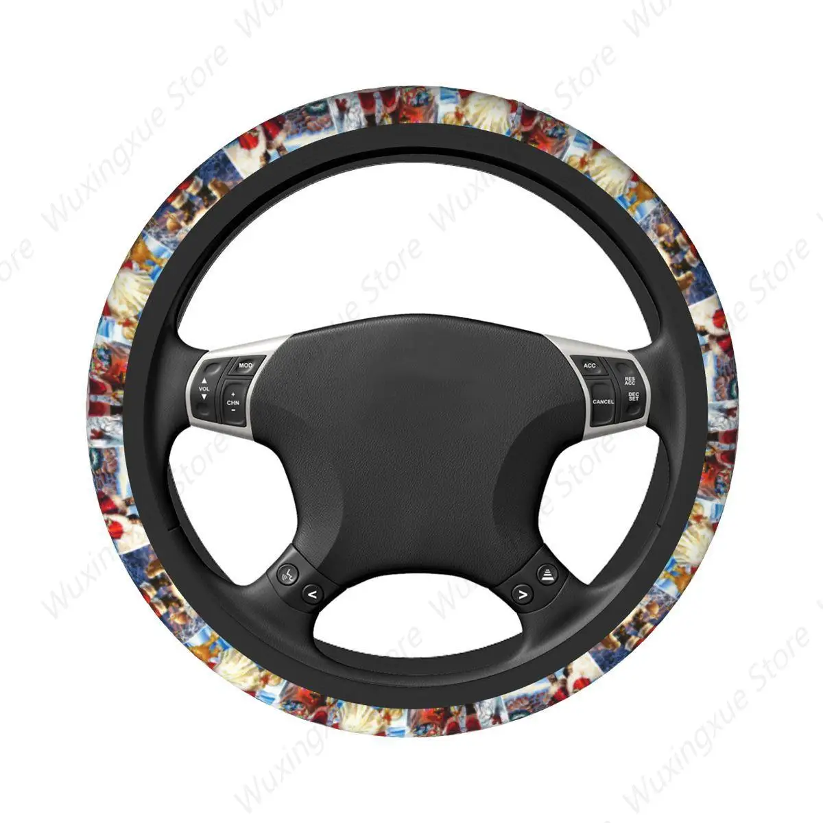 Merry Christmas Car Steering Wheel Cover 38cm Soft Santa New Year Steering Wheel Protective Cover Steering-Wheel Accessories