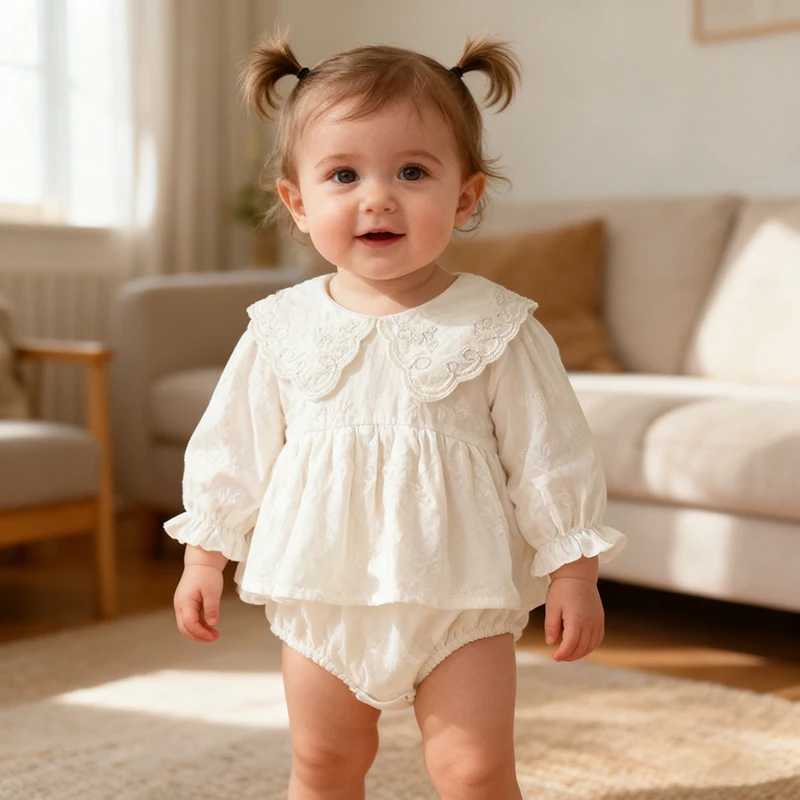 2026 neue Frühjahr Kleinkind Baby Mädchen Revers Strampler Lange Ärmeln Baumwolle Infant Baby Overall 0-24 M Kinder stickerei Süße Kleidung