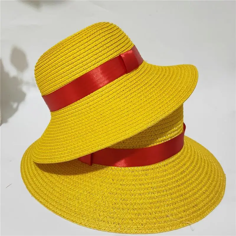 One piece Anime Luffy Straw Hat Cosplay Yellow Flat Straw Sunshade Hat Cap Halloween perform Accessories Props Adult straw hat