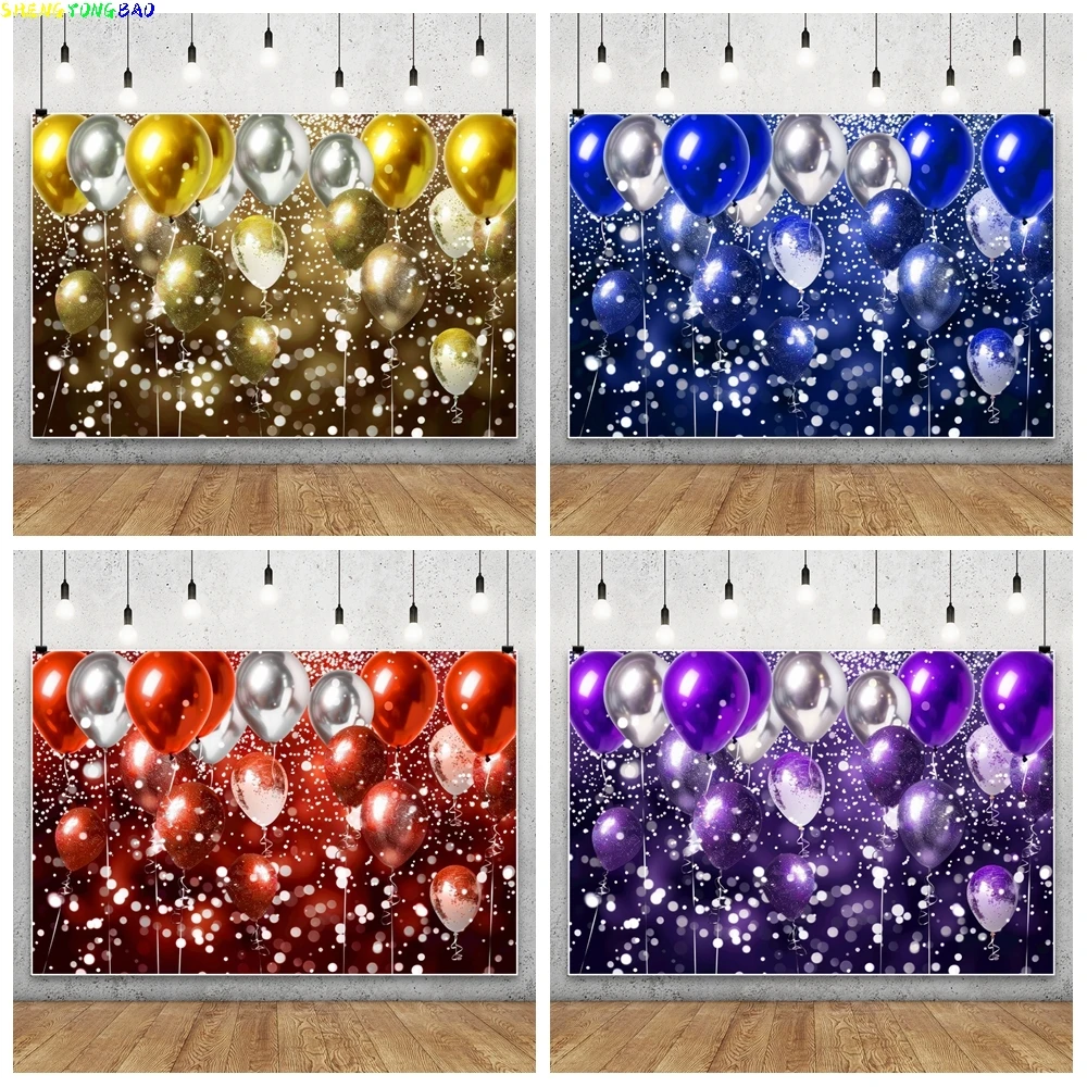 

Gold Glitter Balloons Backdrop Red Blue Purple Custom Name Age Adult 30th 40th 50th 60th Birthday Party Decor Photo Background