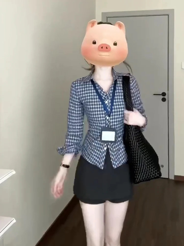 

Корейский комплект для похудения в клетку для колледжа, женский комплект из двух предметов ранней осени, новинка 2024, модный костюм из двух предметов