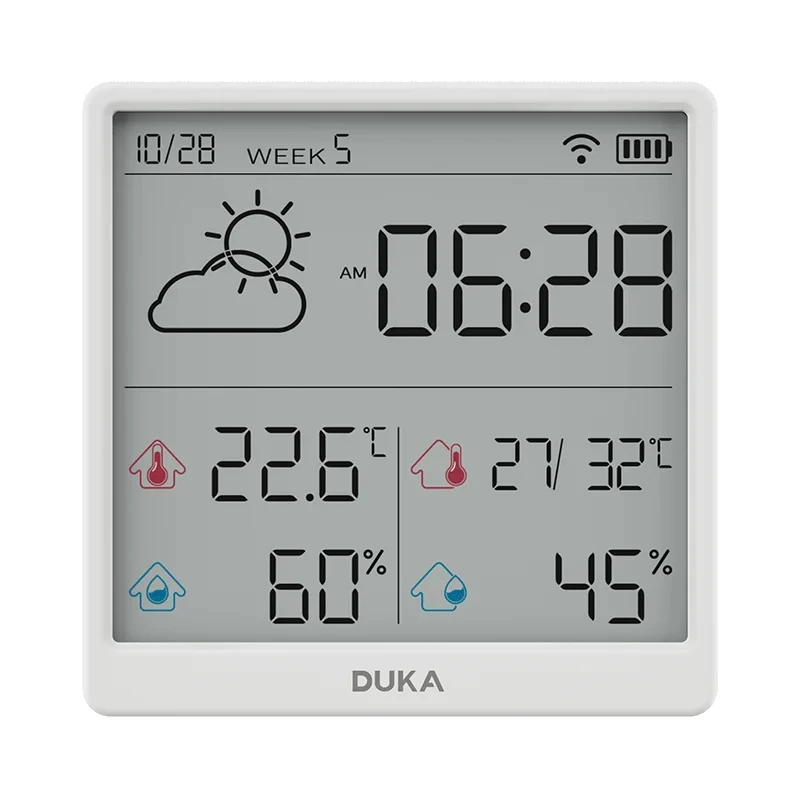 Youpin DUKA-medidor de temperatura y humedad Digital, termómetro inteligente LCD, higrómetro, estación meteorológica para interiores y exteriores, reloj