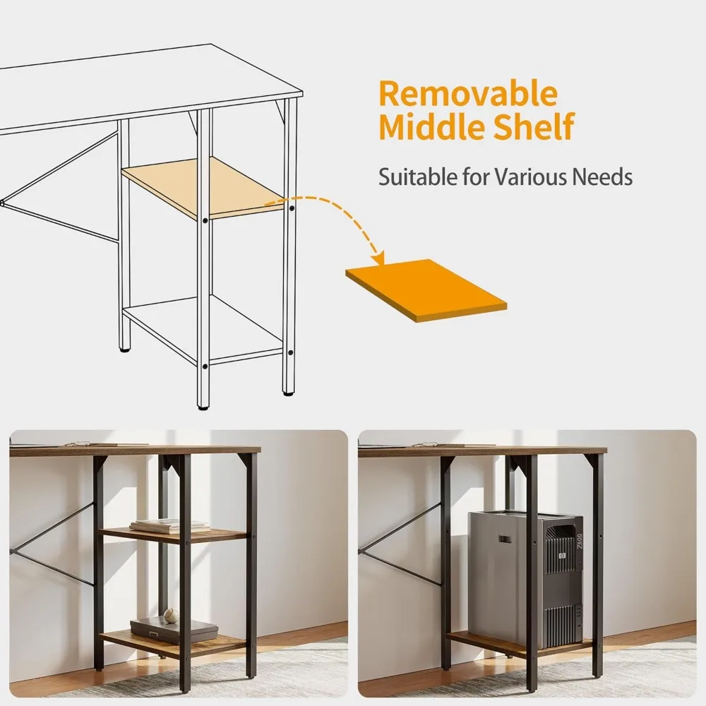 Small Computer Desk, 35 Inch Home Office Desk with 2 Storage Shelves on Left or Right Side, Study Writing Desk with Storage Boa