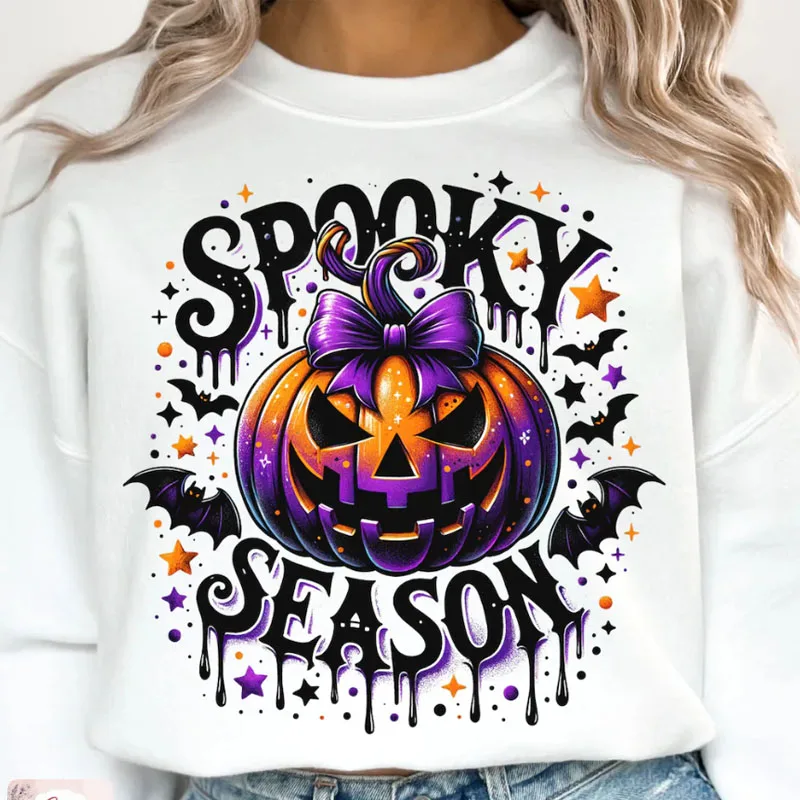 Halloween Spooky Season Pumpkin Heat Transfer Patch Sticke Iron-On Decals for T-shirts Sweatshirts Bags Clothing Fabric Decor