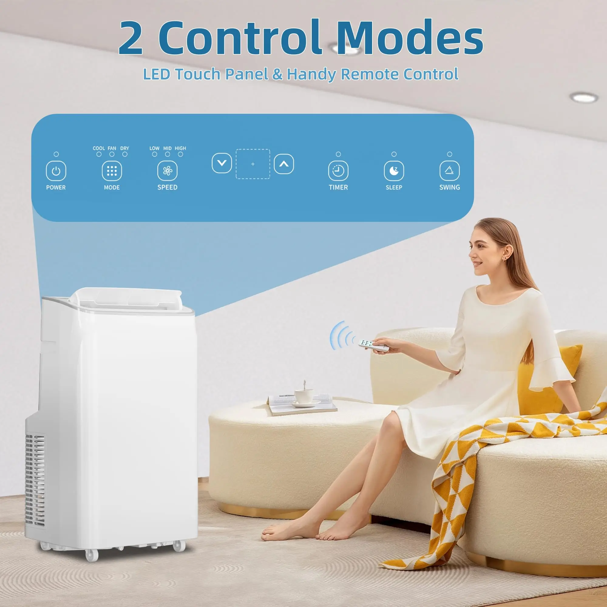 12000 BTU Efficient Cooling with Portable Air Conditioner - Portable Air Conditioner Cools Rooms Up to 450 Sq. Ft, 3-In-1 Functionality, Quiet Operation