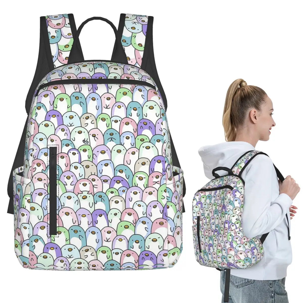 Penguin Snuggles Backpack Student BookBag Boys Girls School Bag Laptop Shoulder Bags Men Women