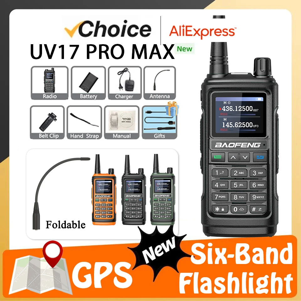 Baofeng UV-17 Pro Max GPS Walkie Talkie Type-C Charging Wireless Copy Frequency AM FM Two Way Radio High Power 999 Channels NOAA