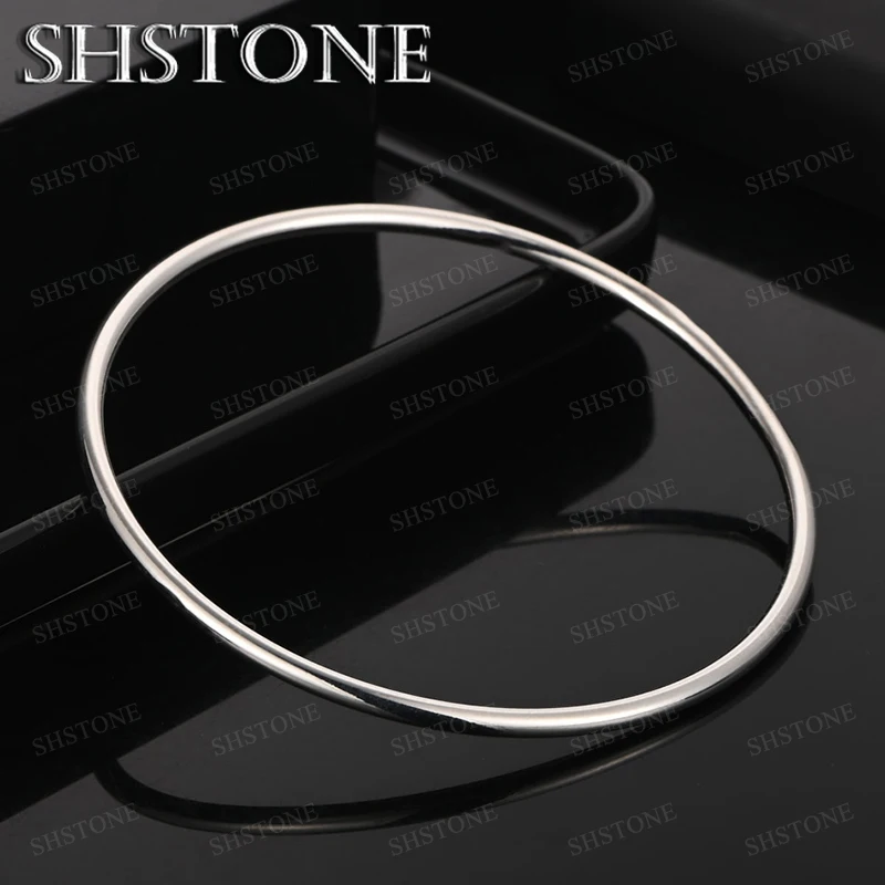 

3mm 925 Sterling Silver Smooth Round Bangle For Women Men Fashion Engagement Wedding Party Birthday Gift Jewelry Accessories