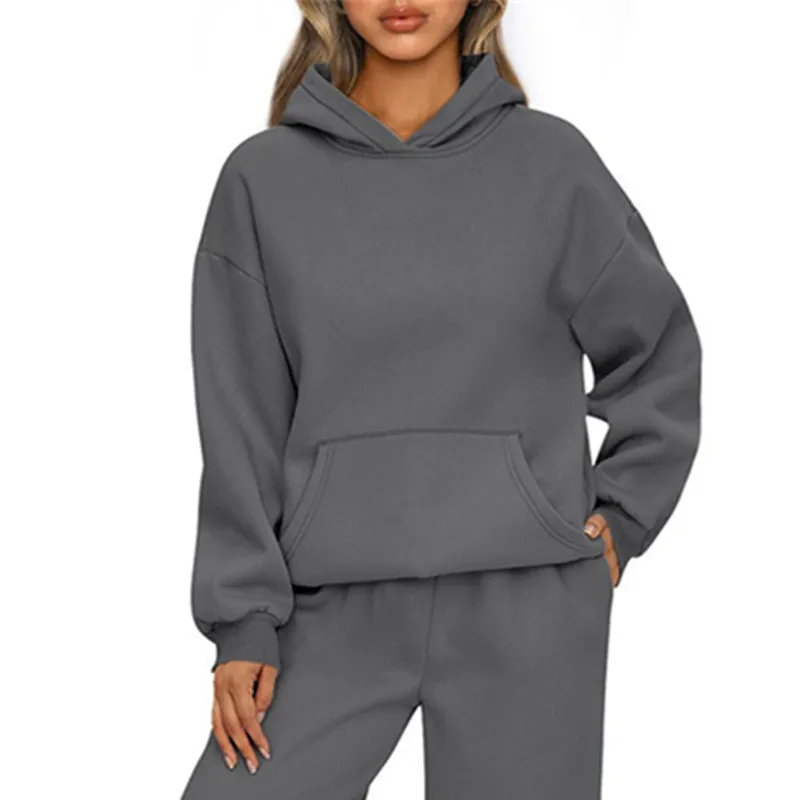 Otoño Invierno Casual deportes Sudadera con capucha color sólido de manga larga de las mujeres de moda suelta Sudadera con capucha de las mujeres tops pullover