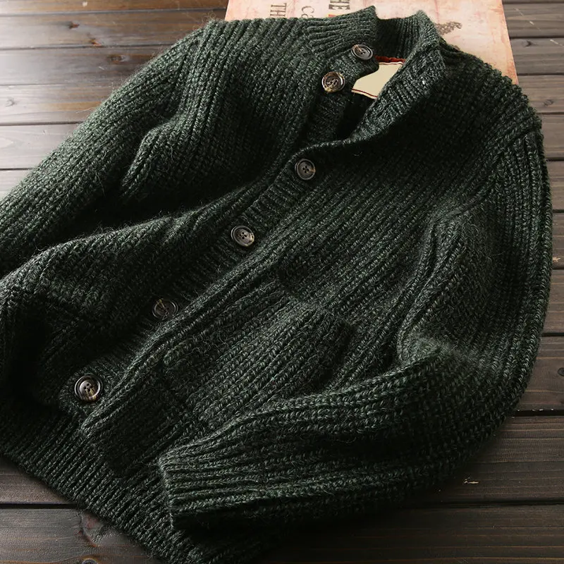 100/wool cardigan! Italian autumn and winter thickened knitted sweater jacket