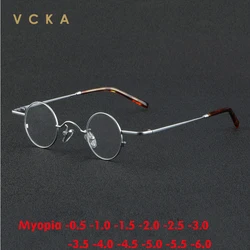 VCKA Anti Blue Light Myopia Glasses Frame Men Retro Round Pure Titanium Eyeglasses Women Prescription Eyewear -0.5 to -6.0