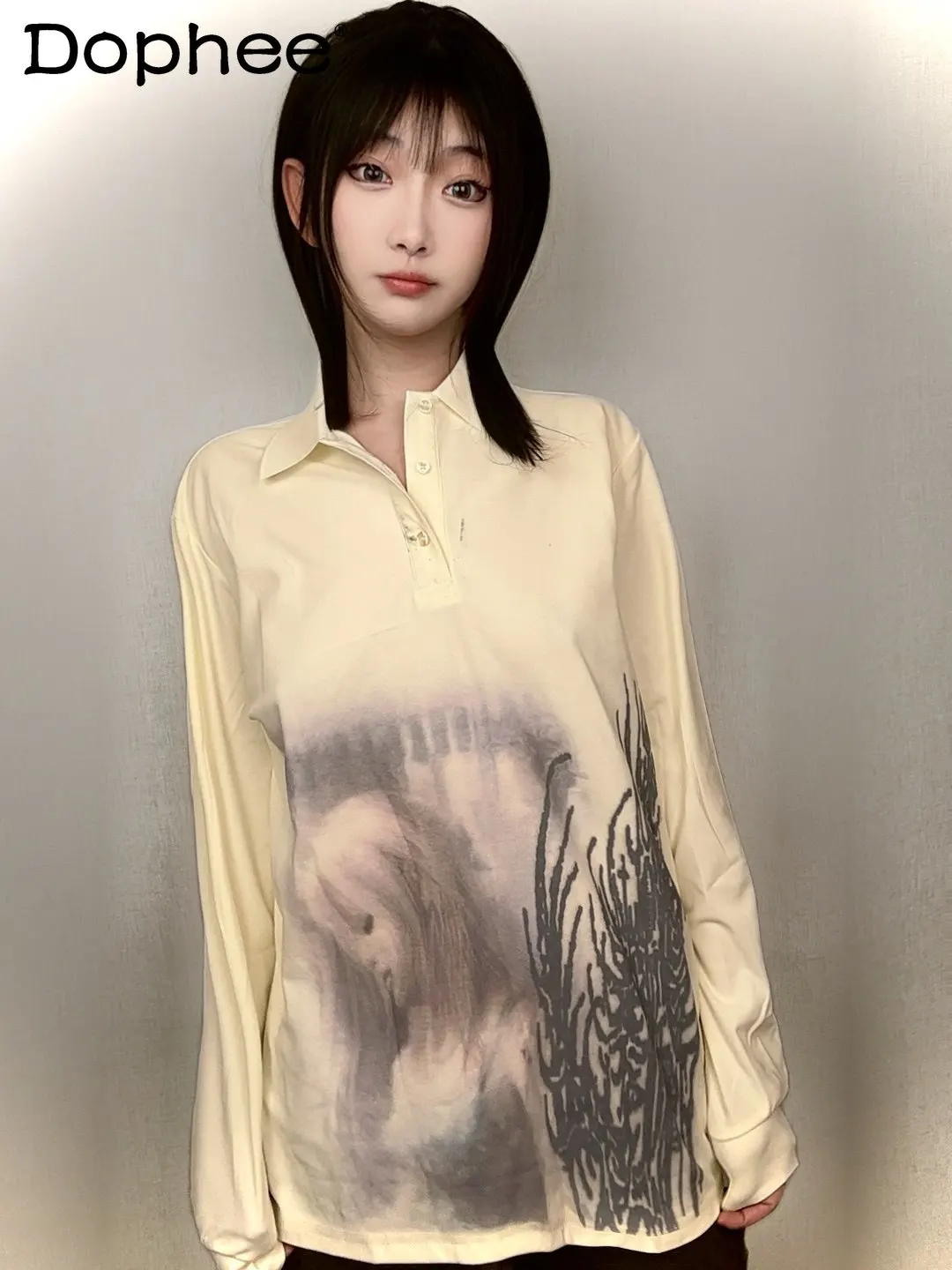 

Y2K Subculture Anime Japanese Original Print Polo Shirt 2026 Spring New Loose Casual T-Shirt