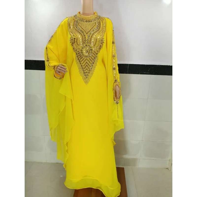 

Yellow SALE New Moroccan Dubai Kaftans Farasha Abaya Dress Very Fancy Long Gown