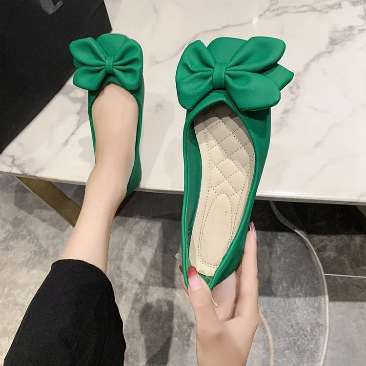 New Fashion Pumps  Soft Casual Women Sneakers 2023 Fashion Women Low Heel Square Toe Bow Solid Color Ladies Flat Shoes