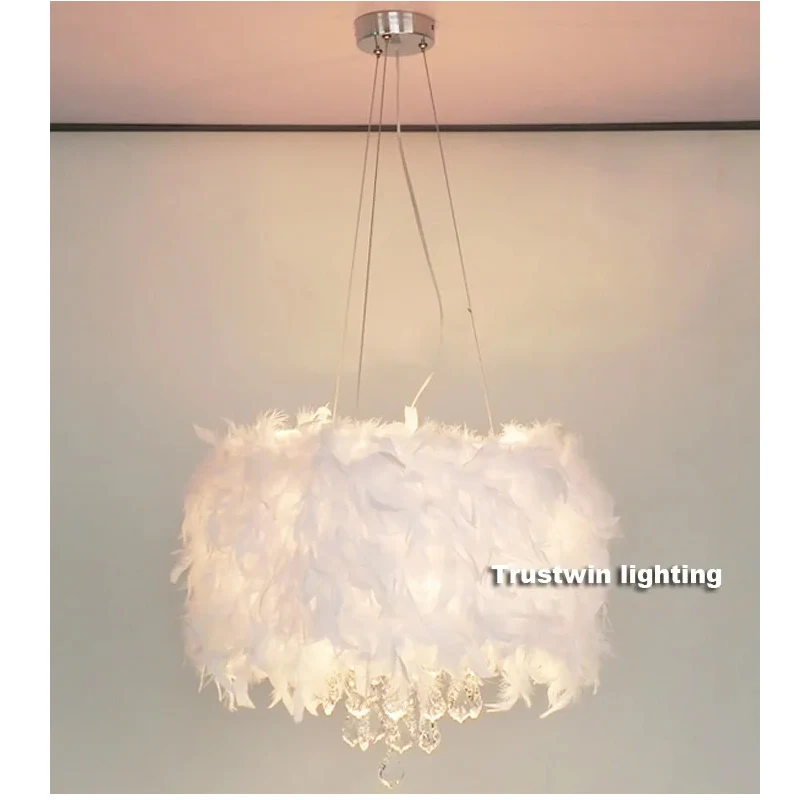 For dinning living bed room bedroom foyer led bulb optional white modern ceiling hanging lamp crystal feather chandelier light