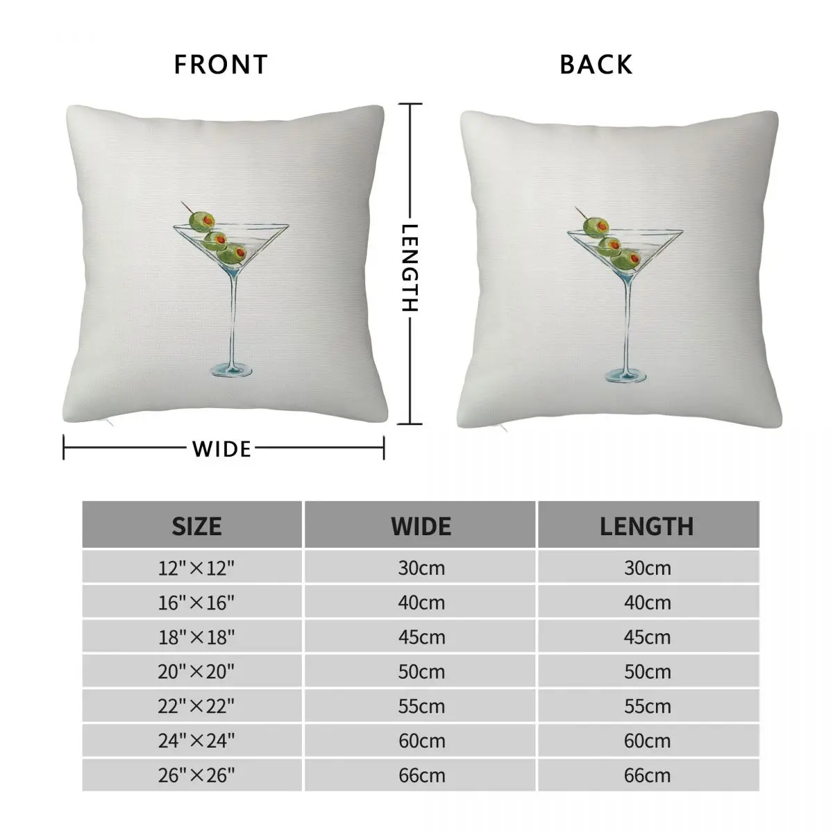 Martini Glass Green Olives Square Pillowcase Polyester Linen Velvet Pattern Zip Decor Throw Pillow Case Home Cushion Cover