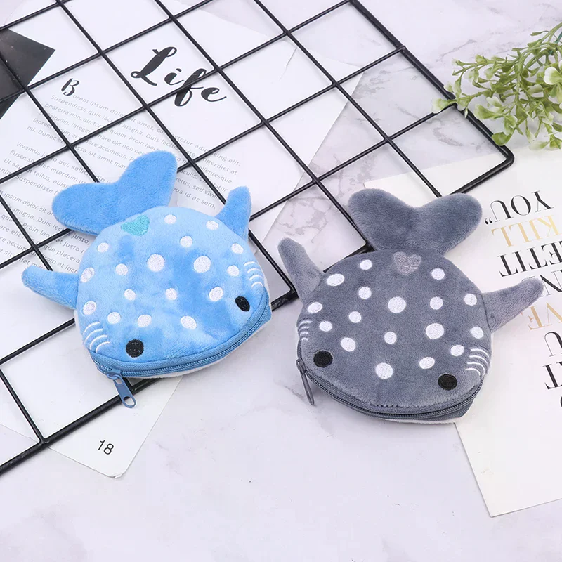 

Cute Cartoon Plush Shark Coin Purse Plush Animal Wallet for Women Kids Zipper Coin Bag High Quality