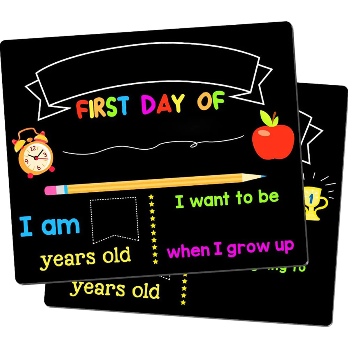 First Day of School Board, Back to School Sign, Double Sided First & Last Day of School Chalkboard for Kids/Boys/Girls, Reusable