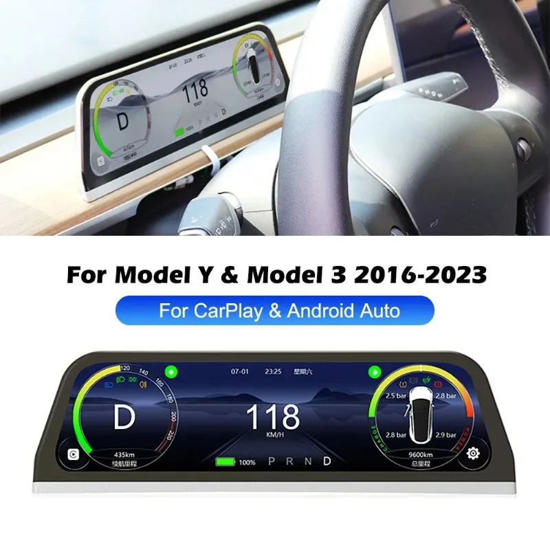 1PCS Car Head-Up Display Touch Screen HUD With Wireless Carplay Android Auto Speaker Navigation Speed Power For Tesla Model Y/3