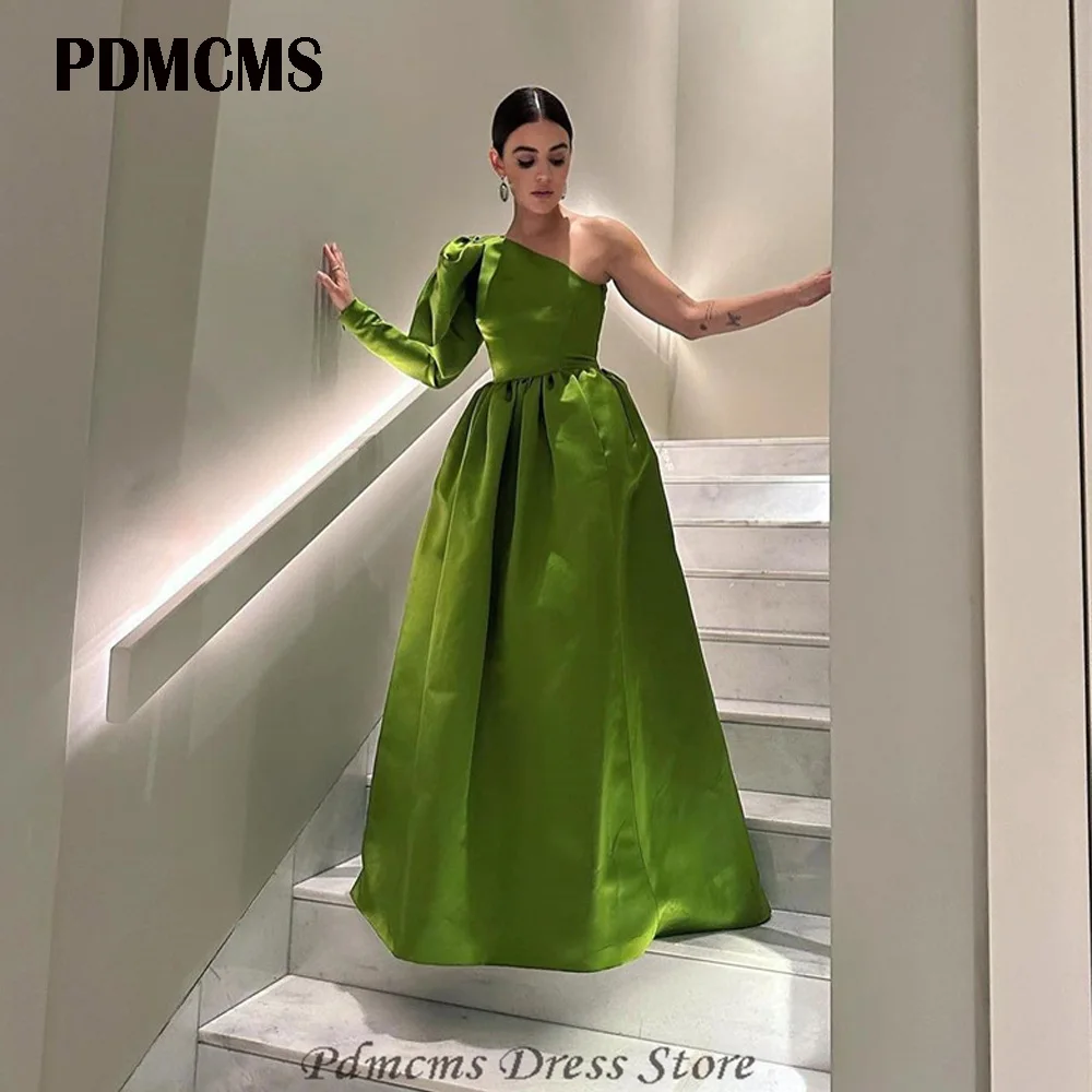 

SSYTENS Green Saudi Arabic Women Evening Dresses Bow One Shoulder Long Sleeve Elegant Prom Gowns A Line Event Formall Party Dres