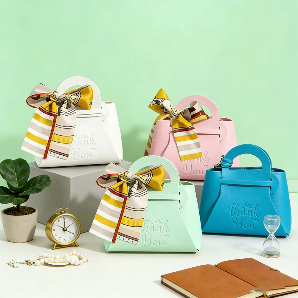 

50Pcs Thank Your Recyclable Mini Leather Wedding Gift Bag Portable Sweet Favor Candy Cosmetic Box Leather Gifts Box With Ribbon