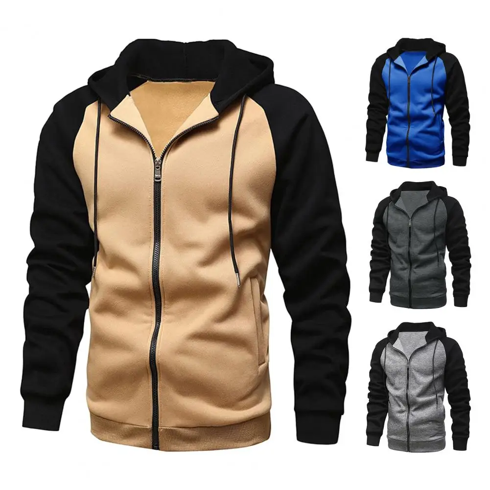 

New Men's Zip-Up Color Block Hoodie with Casual Stylish & Durable Fall/Winter Top Raglan Sleeves Hoodies Sweatshirt Male