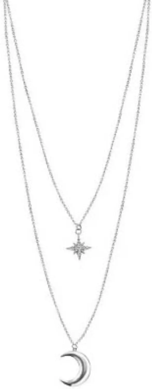 

925 Sterling Silver Zircon Star Moon Pendant Necklace for Women