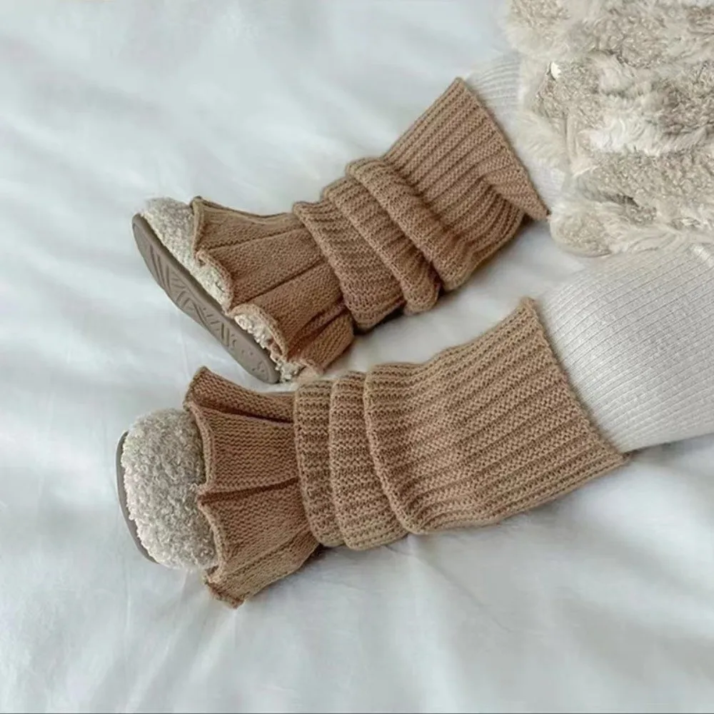 New Solid Color Leg Warmers Thickened Knitted Middle Tube Socks Hosiery Autumn and Winter