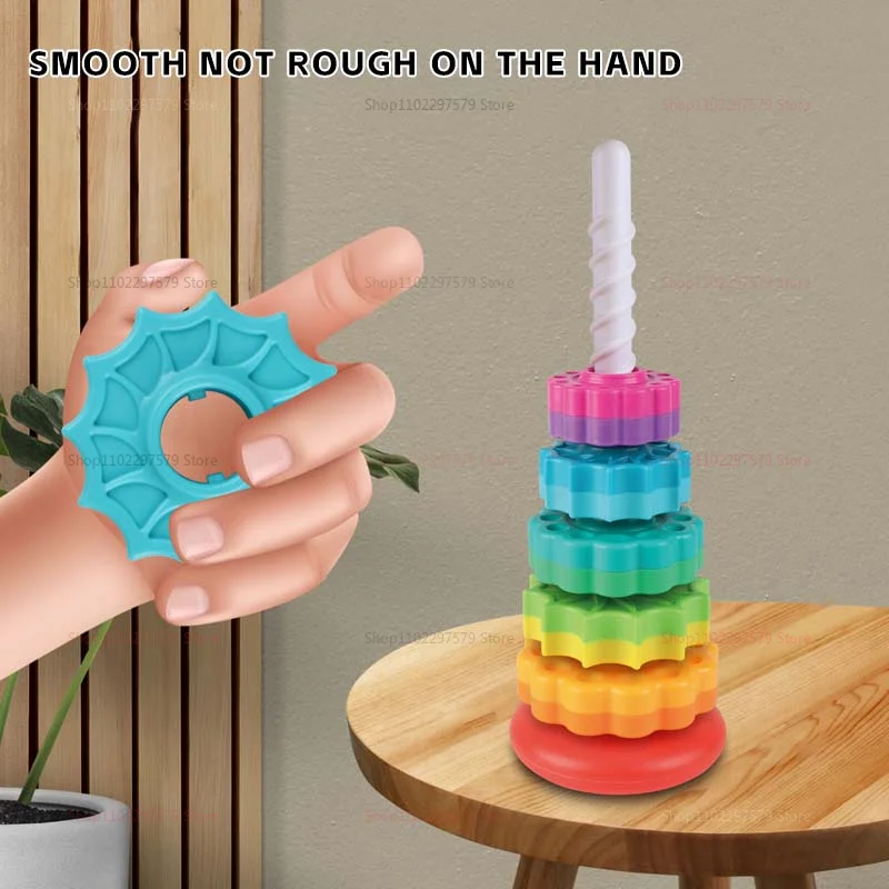 مونتيسوري قوس قزح الدورية برج الطفل التراص لغز اللعب آمنة ملونة الأطفال لعبة تعليمية بنين بنات طفل التنمية #5