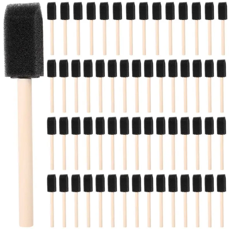 QWE-60Pcs Small Foam Paint Brush Sponge Foam Brush Painting Set Wood Handle 1 Inch Paint Brushes Tools Painting Set For Kids