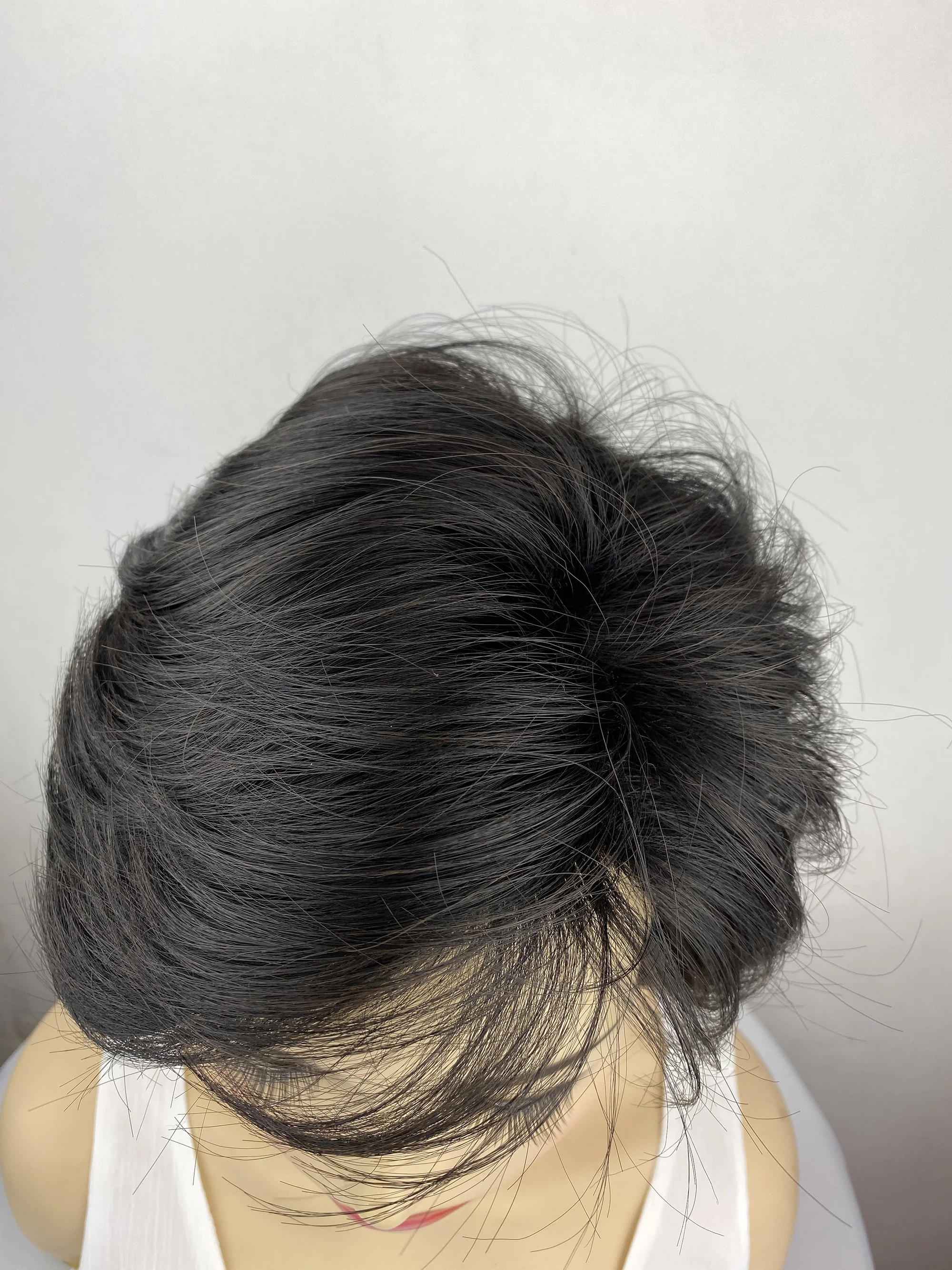 Wig rambut sintetis penuh untuk wanita, rambut palsu lurus alami hitam sintetis penuh untuk wanita