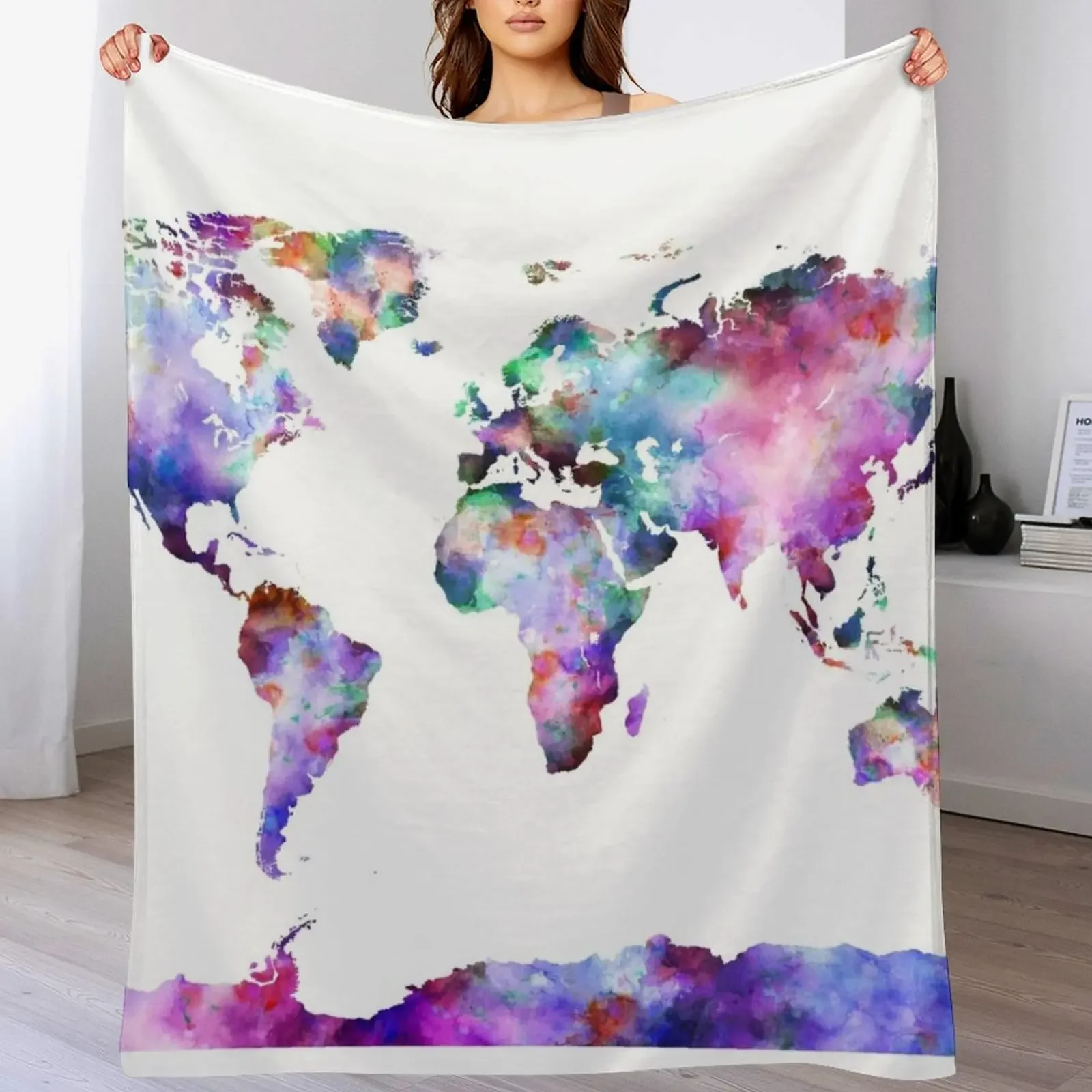 

Colorful watercolor map Throw Blanket Warm Comfortable Blanket Gift for Parents Friends