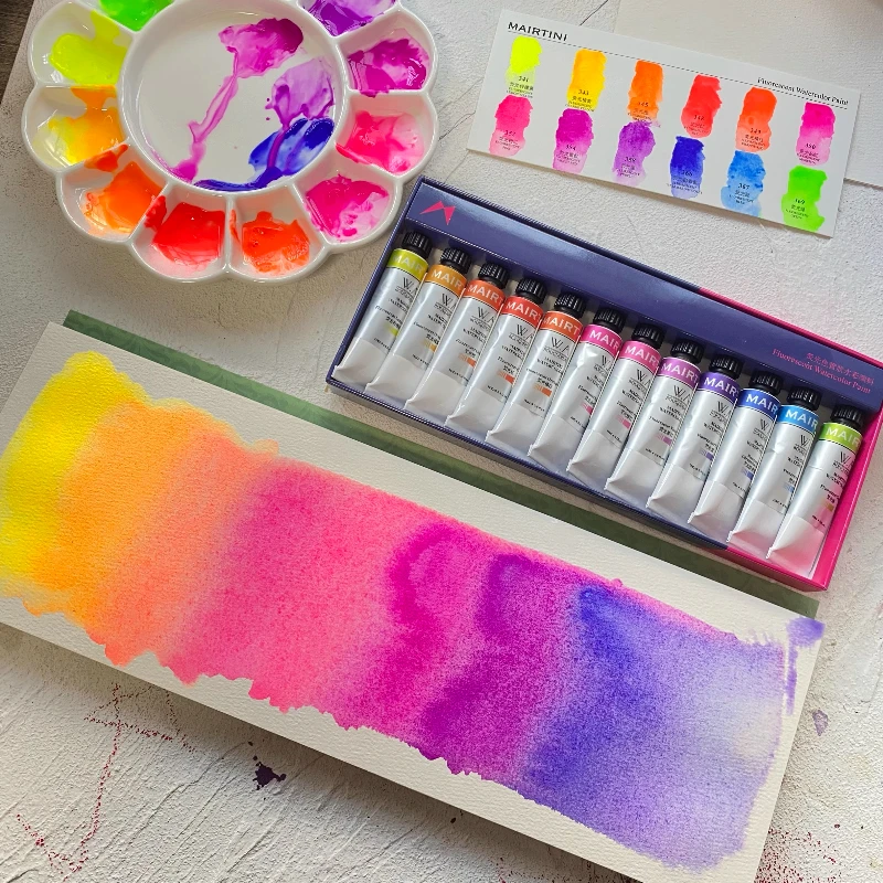 MAIRTINI Fluorescent Color 12 Colors Watercolor Original Tube 8/15ML Artist Painting Professional Water Color Art  Supplies
