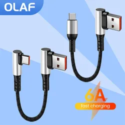 6A USB Type C to Type C Cable For Power Bank 25CM 50CM Fast Charging Data Game Cable For iPhone 15 Huawei Xiaomi 90 Degree