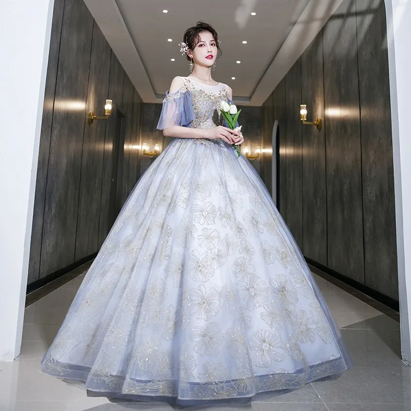 Nouvel hôte, banquet, spectacle de marche de réunion annuelle, robe d'examen d'art vocal, performance solo sur scène, jupe bouffante, robe de soirée élégante