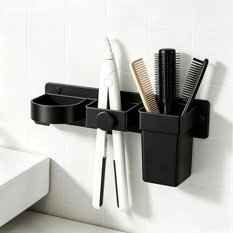 AnswerHair Dryer Holder Wall Mount Hair Straightener Curling Plastic Storage Rack Multifunctional Tools Organizer Bathroom
