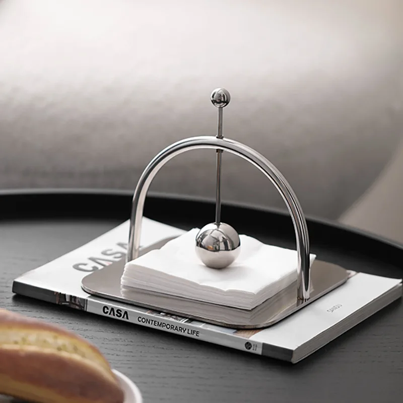 Stainless Steel Napkin Holder With Weighted Arm Decorative Vertical Square Metal Tissue Stand For Kitchen Dinning Table Picnics