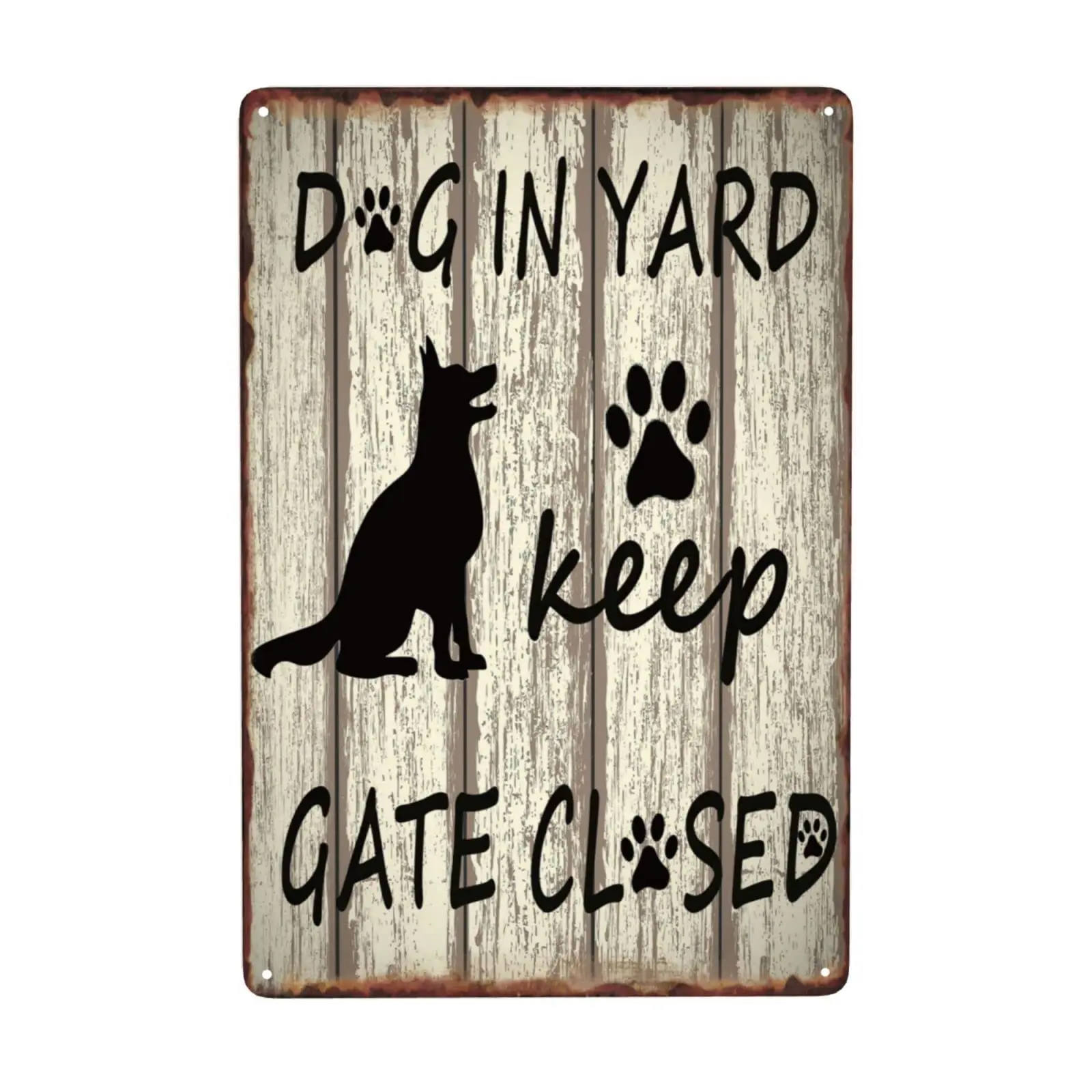 Dog In Yard Keep Gate Close Tin Sign Metal Vintage Wall Decor Country Home Bar 8x12inches
