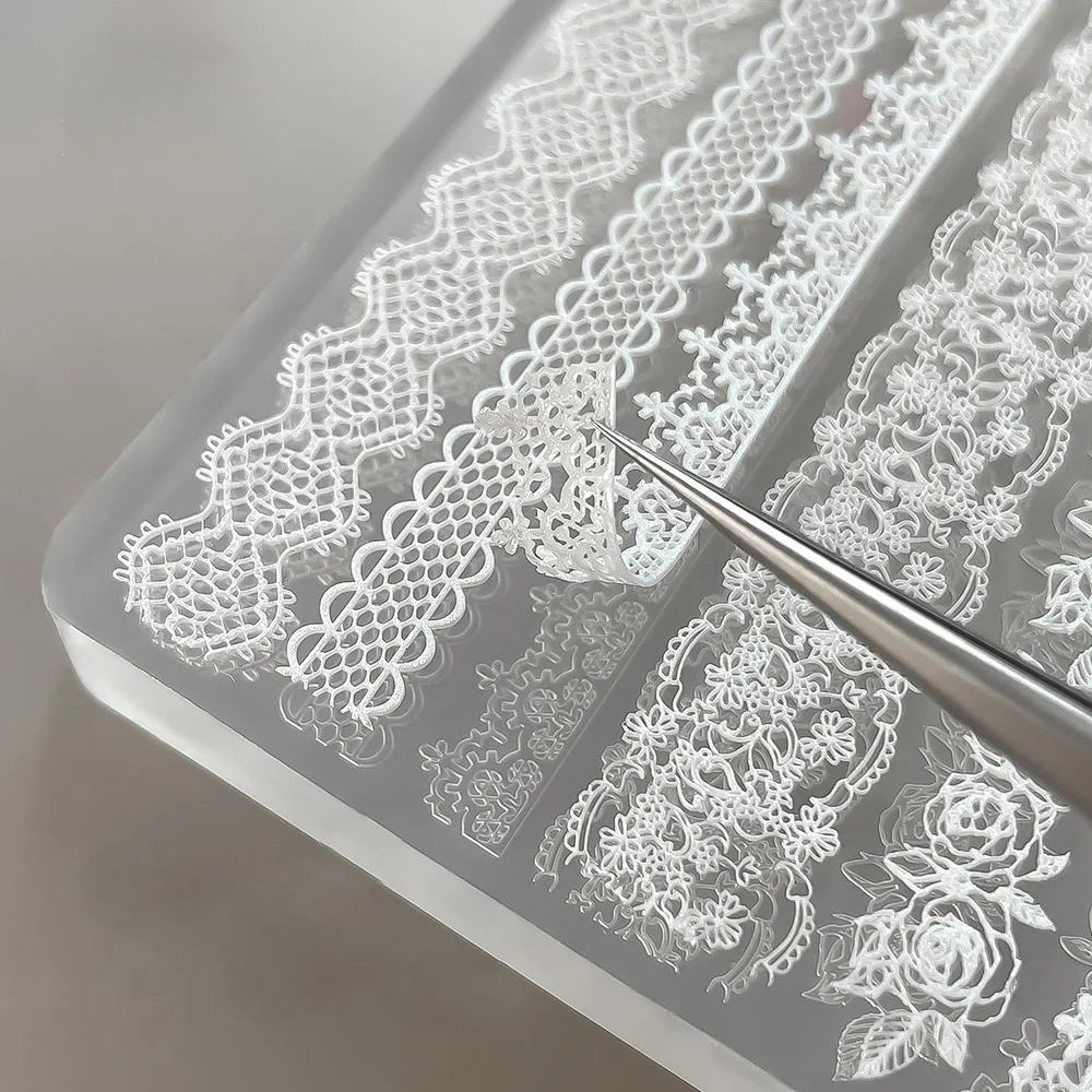 1 sheets transparent Lace flowers Nail Art Molds 3D White Sexy Lace Rose French Pattern Molds for Nail Silicone Tools DIY Charms