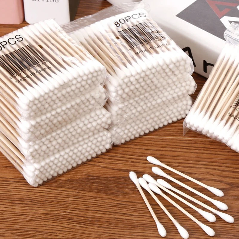 80pcs Disposable Cotton Swab Lint Free Micro Brushes Wood Cotton Buds Swabs Clean Stick Eyelash Extension Glue Removing Tool