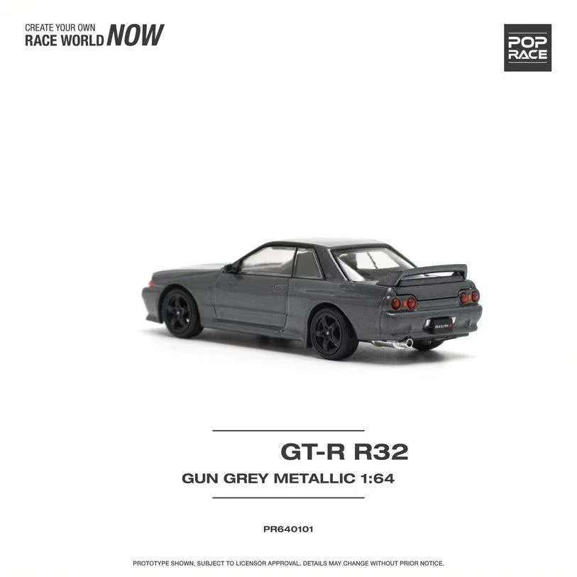 PreSale Pop Race 1:64 Skyline GTR R32 Gun Grey Openable Hood Diecast Diorama Car Model