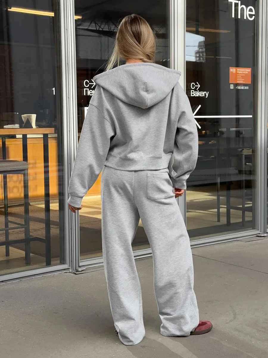 Blubelle Jesień Zima Nowy Zestaw: Rozpinany Sweter z Zamkiem, Bluza, Długie Spodnie, Damski Zestaw Bluza i Spodnie z Szerokimi Nogawkami, Zestaw Bluza z Kapturem