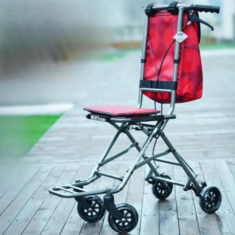 Aviation Aluminum Rollator Walkers for Elderly Lightweight Foldable Trolley Walker Travel Small Shopping Cart Mobility Scooters