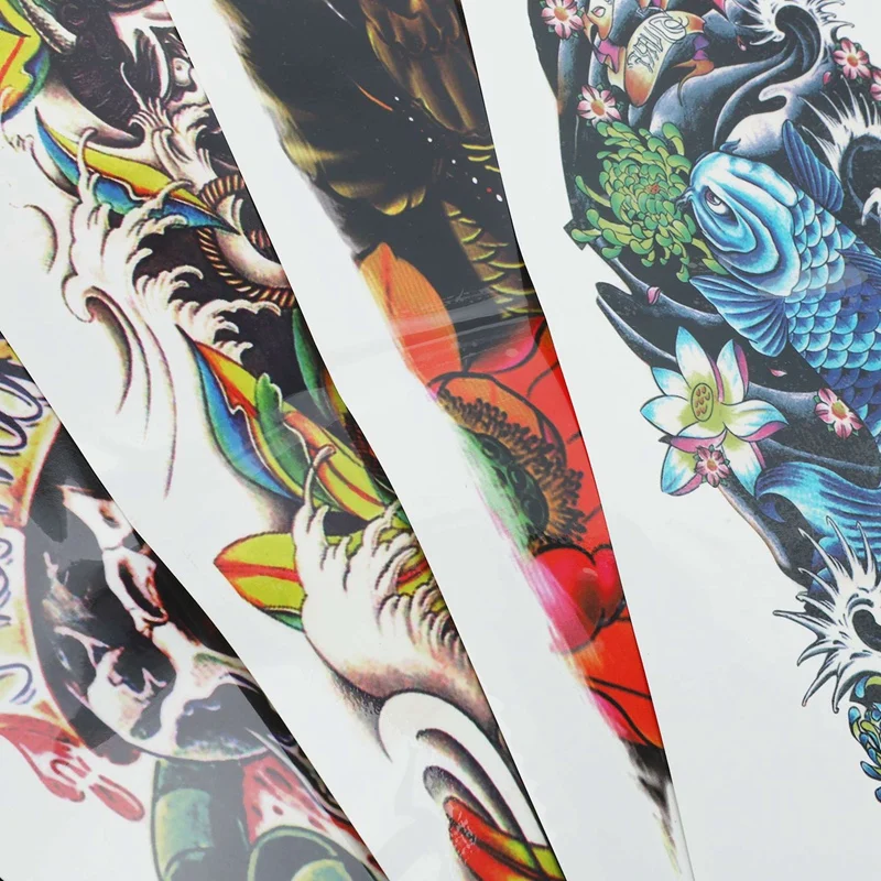 8Pcs/Lot Waterproof Temporary Tattoos Fish Skull Color Full Arm Mechanical Pattern Tattoos Sticker 48X17cm (17-20)