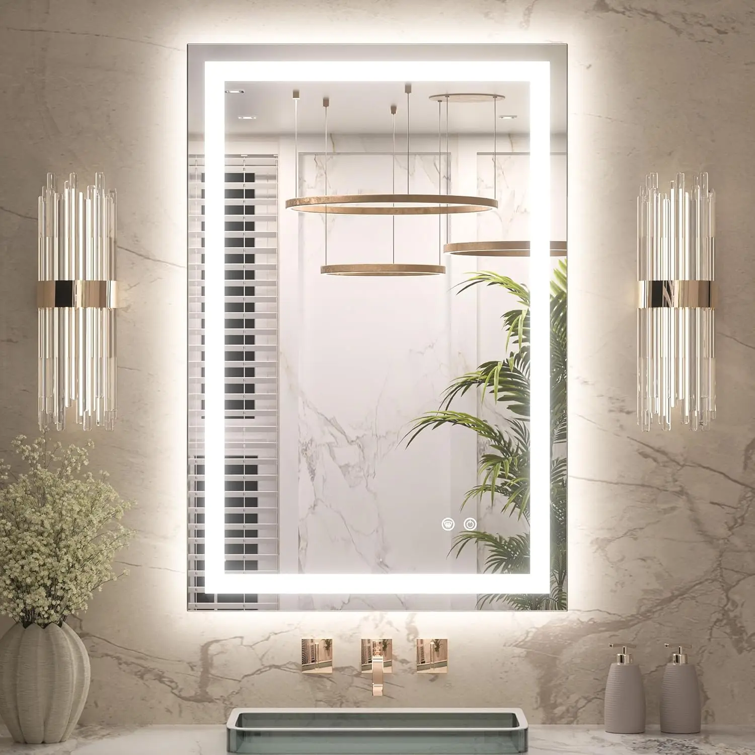 

Зеркало для ванной с LED-подсветкой 24x36 дюймов, с регулируемой 3-цветной подсветкой, фронтальной и задней подсветкой, из закаленного стекла HD